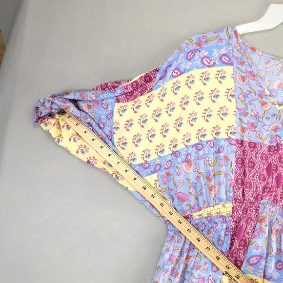 Cato Floral Patchwork Rayon Peasant Blouse Top Women's 2X Plus Dolman Slv Tiered - Picture 6 of 10